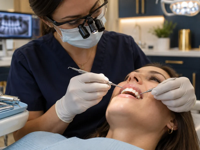 Dentist applying composite resin during a dental bonding procedure